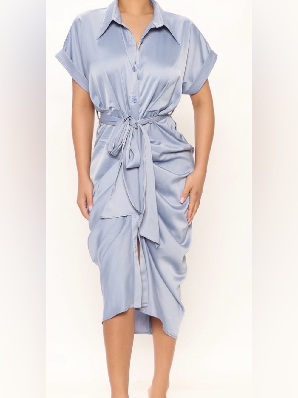 Fashion Nova Shirt Dress in Dusty Blue - Picture 3 of 3